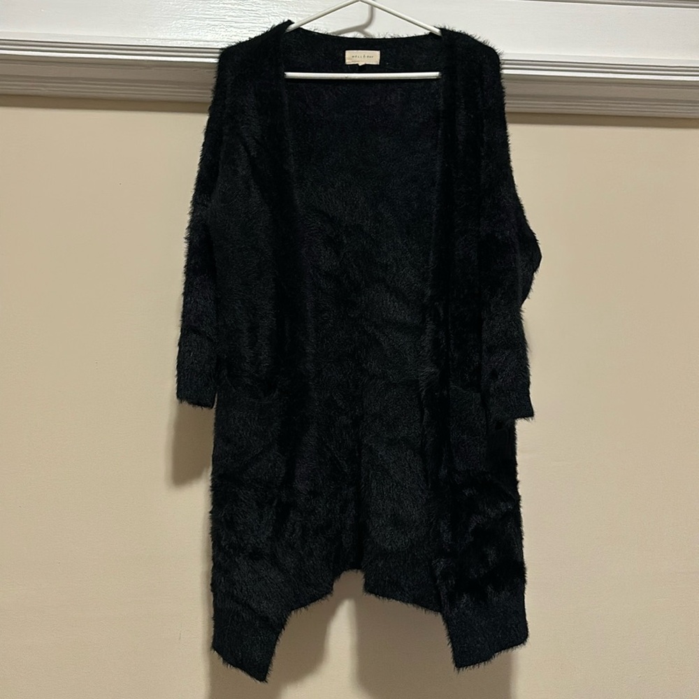 Black fuzzy long cardigan